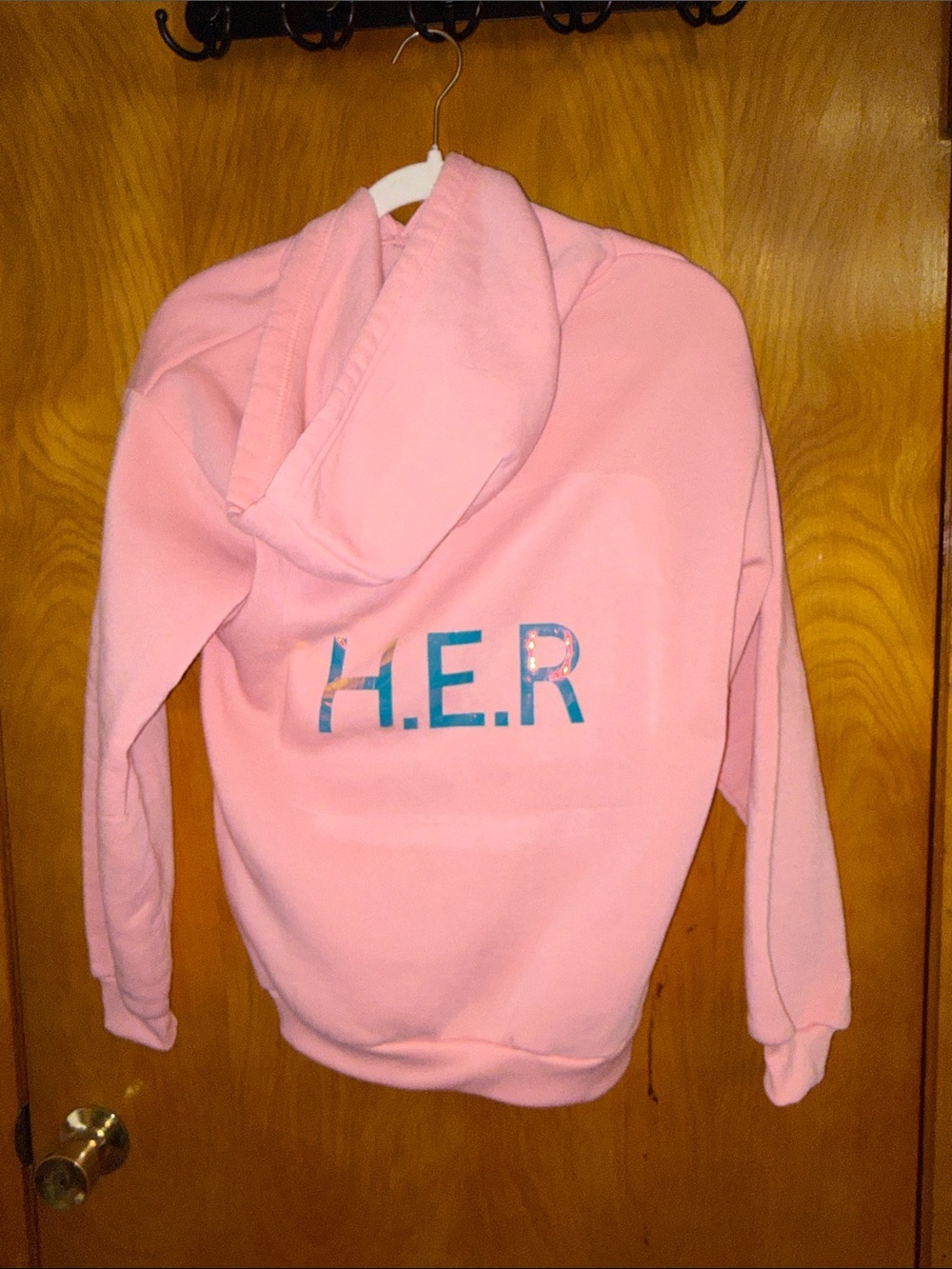 Soft HER foil Pink Hoodie with Kangaroo Pocket - Picture 2 of 2